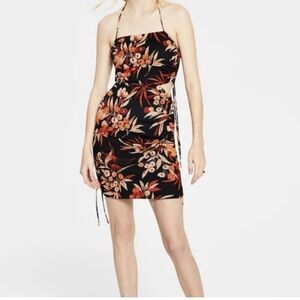 NWT Leyden Black Orange Ruched Sundress